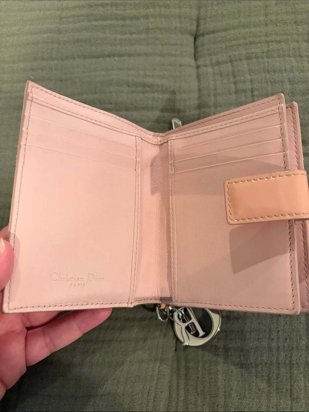 Dior Pink Patent Leather Quilted Wallet with Keyring Charms